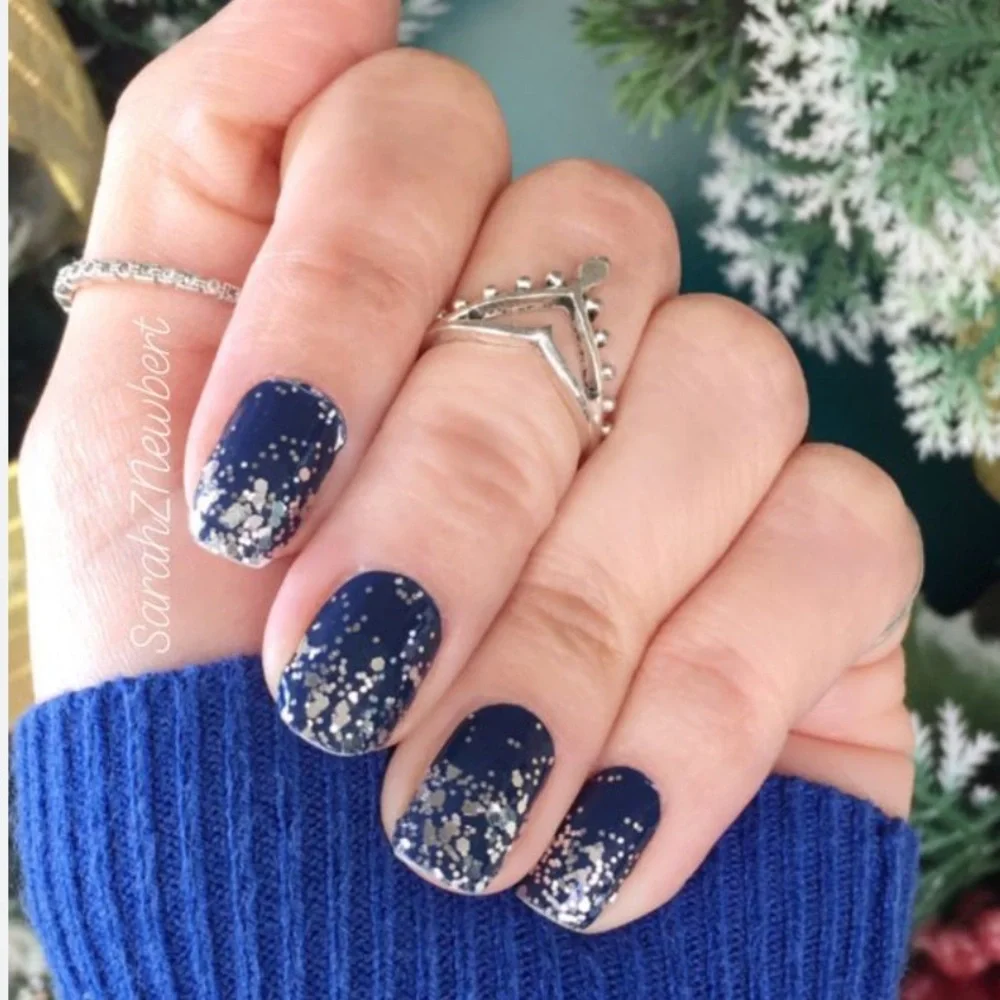 *Retired* Color Street: Lisbon Nights | Navy Blue Silver Glitter Sparkle Winter - Picture 7 of 11
